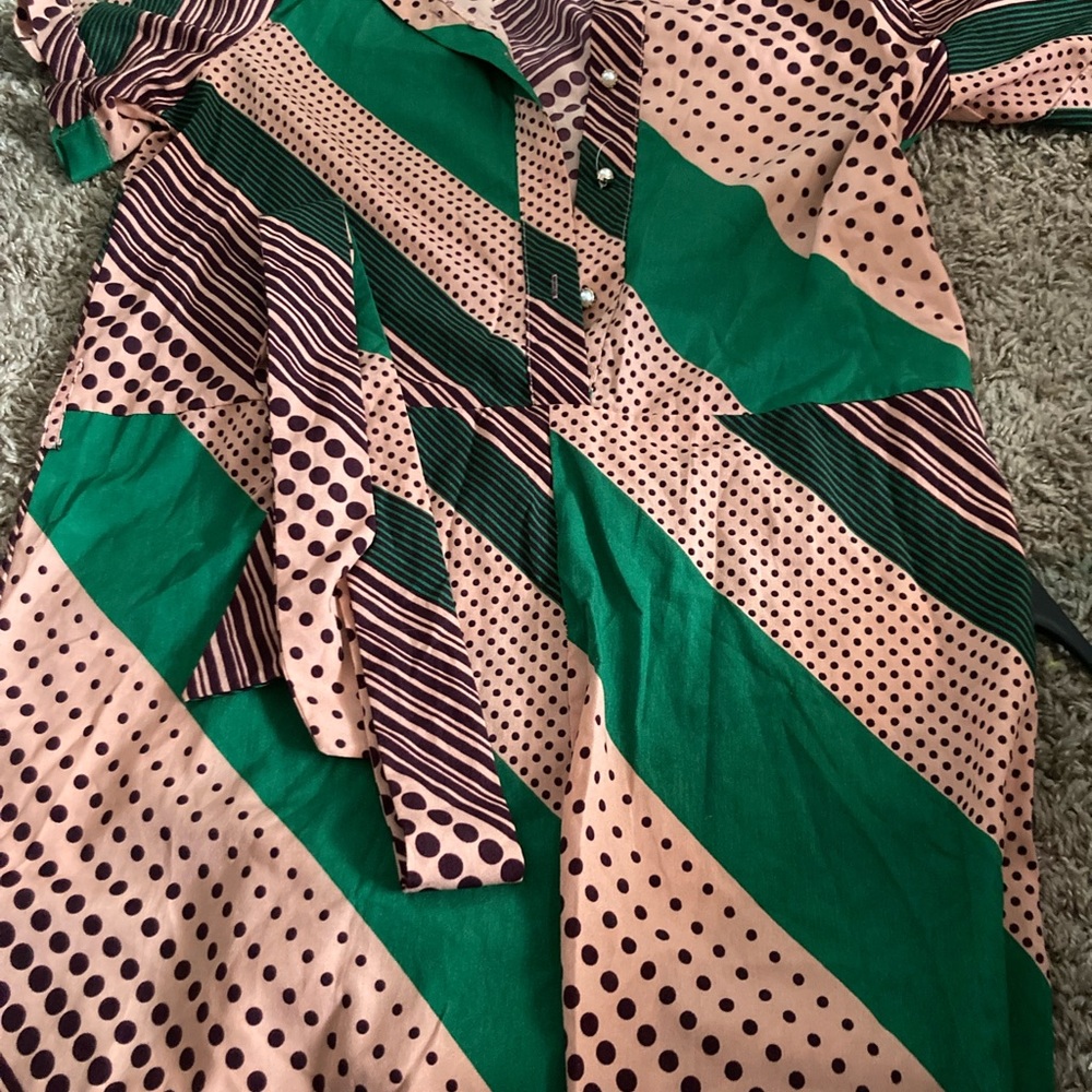 Green Brown Pink. Jumpsuit comes with a Belt